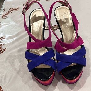 Jessica Simpson Fuchsia and Cobalt Strappy Heels ‼️EUC‼️